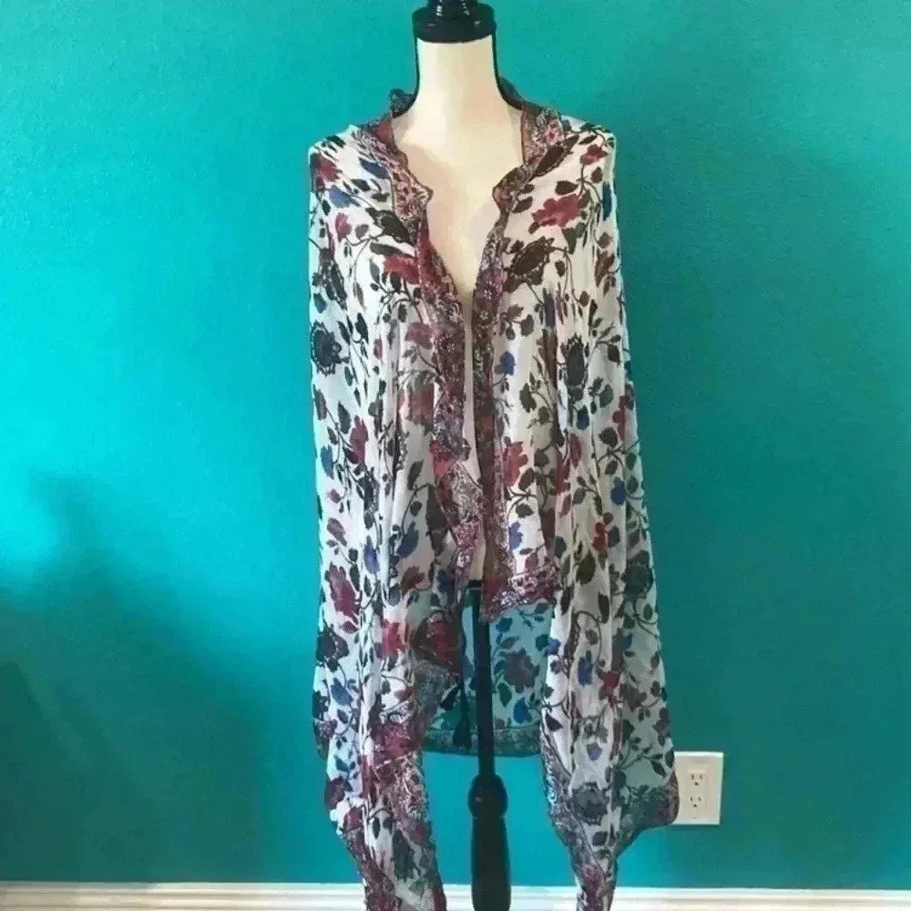 Cotton on floral scarf with fringe bottoms